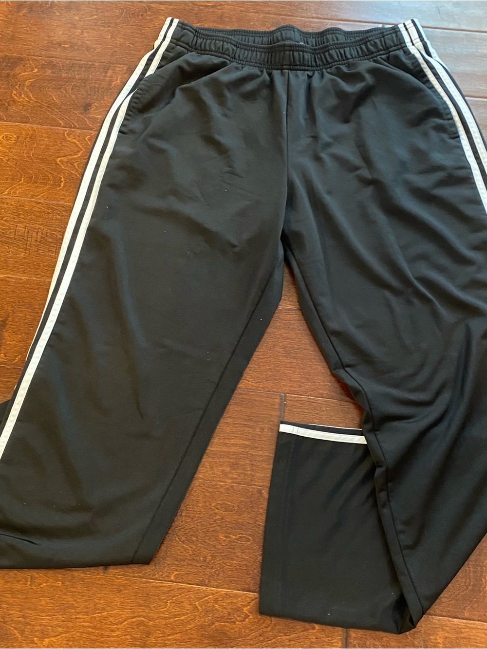 adidas Men's Track Pants XL Black Athletic Casual Open Hem 3-Stripe Joggers GUC